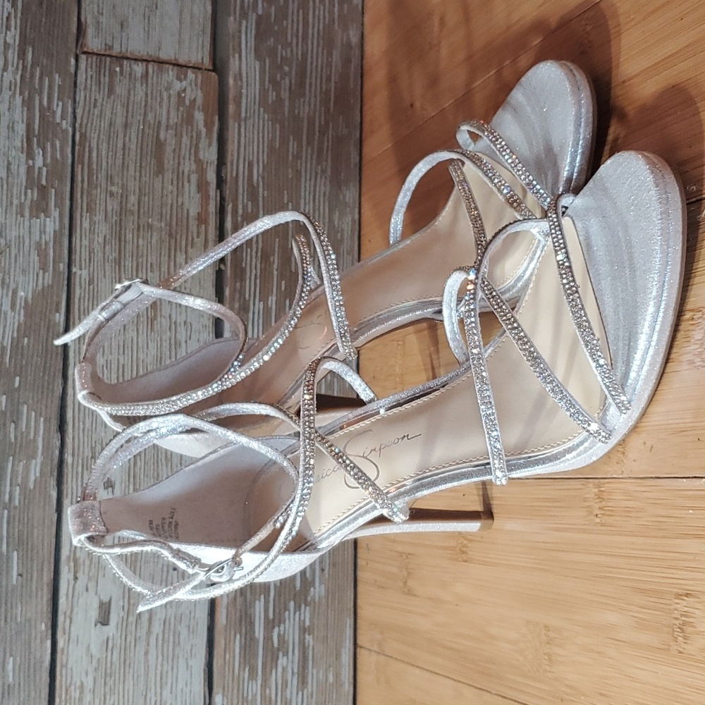 Jessica Simpson Heels Glitter Silver Wedding Party Size 8 New